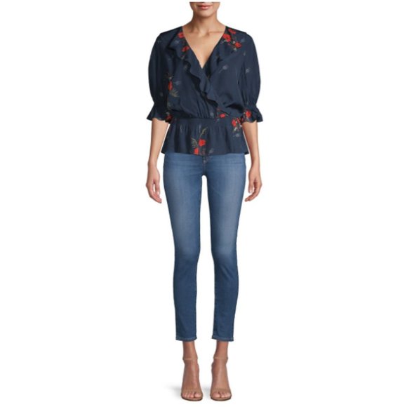 Joie Navy Floral Blouse - Picture 5 of 6